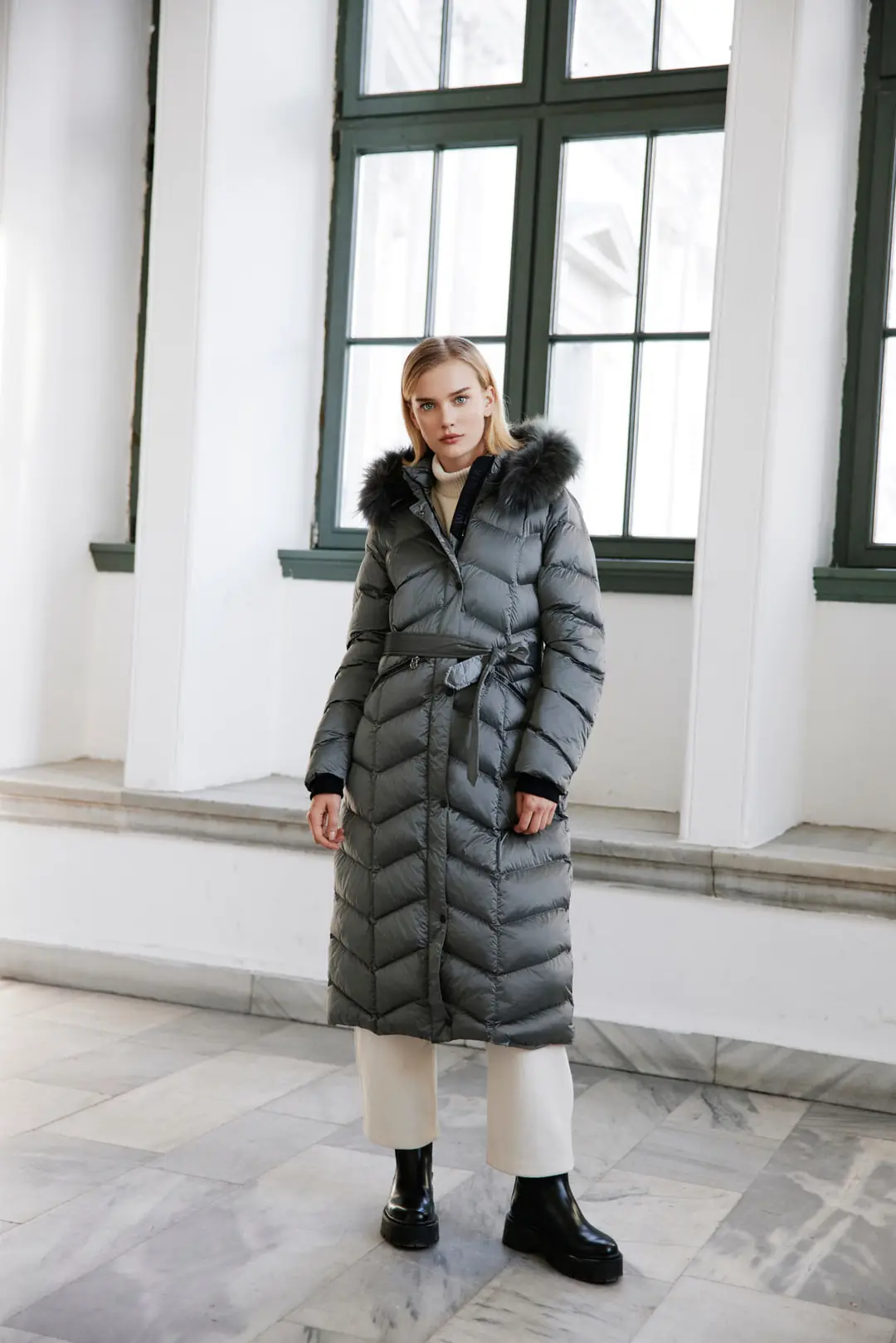 Womania X - Jacket  Naturel Kürklü Puffer Mont  - Gri